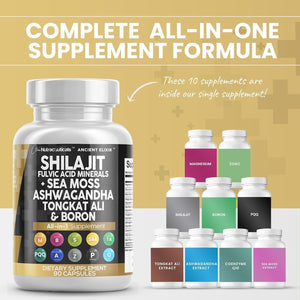 Clean Nutraceuticals Shilajit Supplement with Sea Moss, Tongkat Ali, Ashwagandha, Boron, Zinc, CoQ10, PQQ – Fulvic Acid Capsules – 90 Count – Resin, Gummy, and Powder Alternative - Vitamen Store