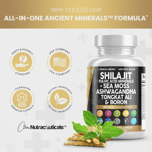 Clean Nutraceuticals Shilajit Supplement with Sea Moss, Tongkat Ali, Ashwagandha, Boron, Zinc, CoQ10, PQQ – Fulvic Acid Capsules – 90 Count – Resin, Gummy, and Powder Alternative - Vitamen Store