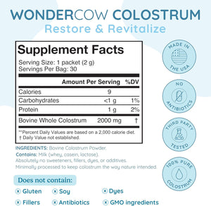 Colostrum Supplement Powder for Gut Health, Immune Support, Muscle Recovery & Wellness | Natural Igg Pure Whole Bovine Colostrum Superfood, Unflavored, 60 Servings - Vitamen Store