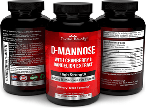 D - Mannose Capsules - 600mg D Mannose Powder per Capsule with Cranberry and Dandelion Extract to Support Normal Urinary Tract Health - 120 Veggie Capsules - Vitamen Store