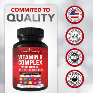 Divine Bounty Super B Complex Vitamins - All B Vitamins Including B12, B1, B2, B3, B5, B6, B7, B9, Folic Acid - Vitamin B Supplement - Support Healthy Energy Metabolism - 180 Vegetarian Capsules - Vitamen Store