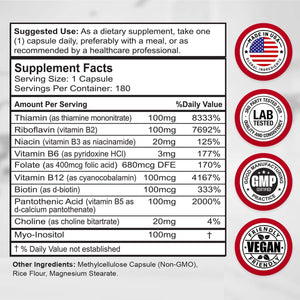 Divine Bounty Super B Complex Vitamins - All B Vitamins Including B12, B1, B2, B3, B5, B6, B7, B9, Folic Acid - Vitamin B Supplement - Support Healthy Energy Metabolism - 180 Vegetarian Capsules - Vitamen Store