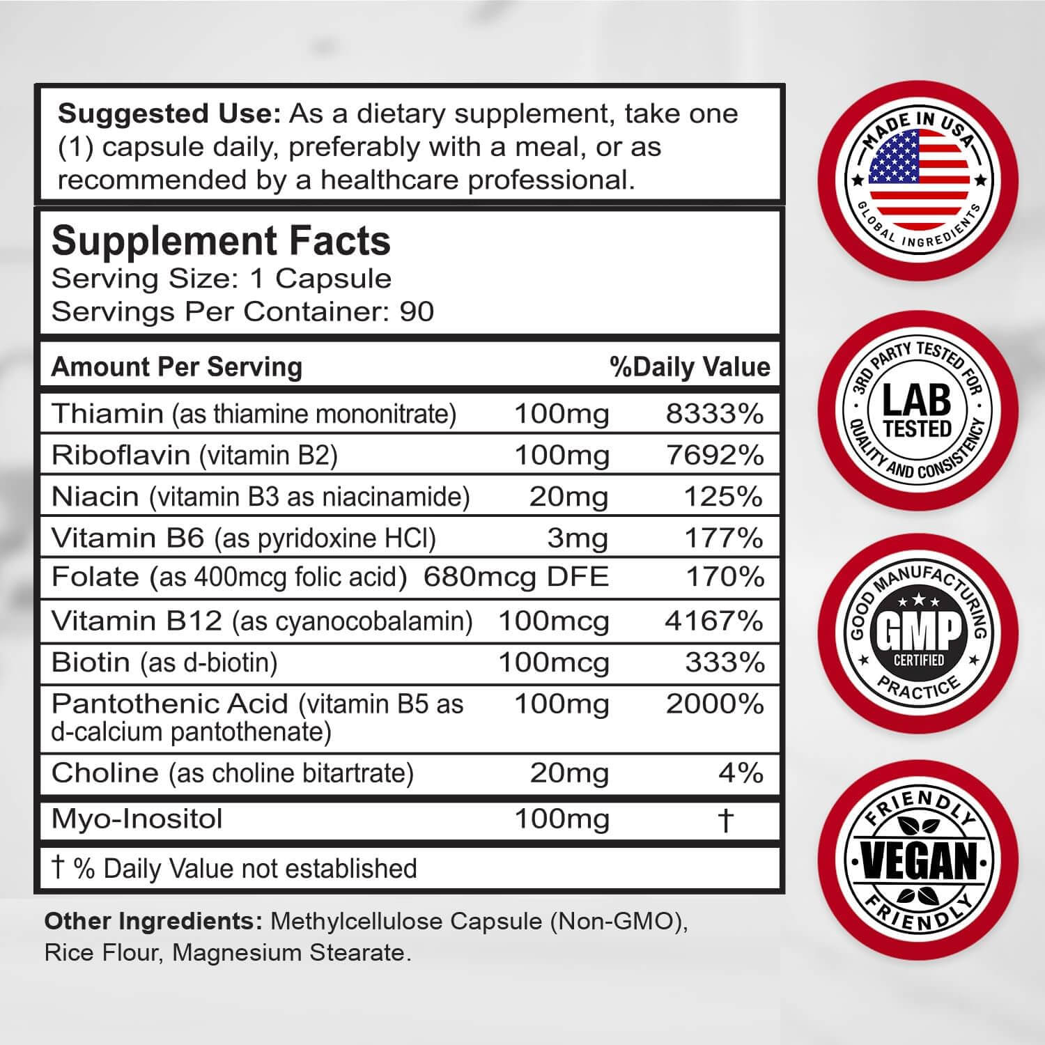 Divine Bounty Super B Complex Vitamins – B12, B1, B2, B3, B5, B6, B7, B9 & Folic Acid – 90 Vegetarian Capsules - Vitamen Store