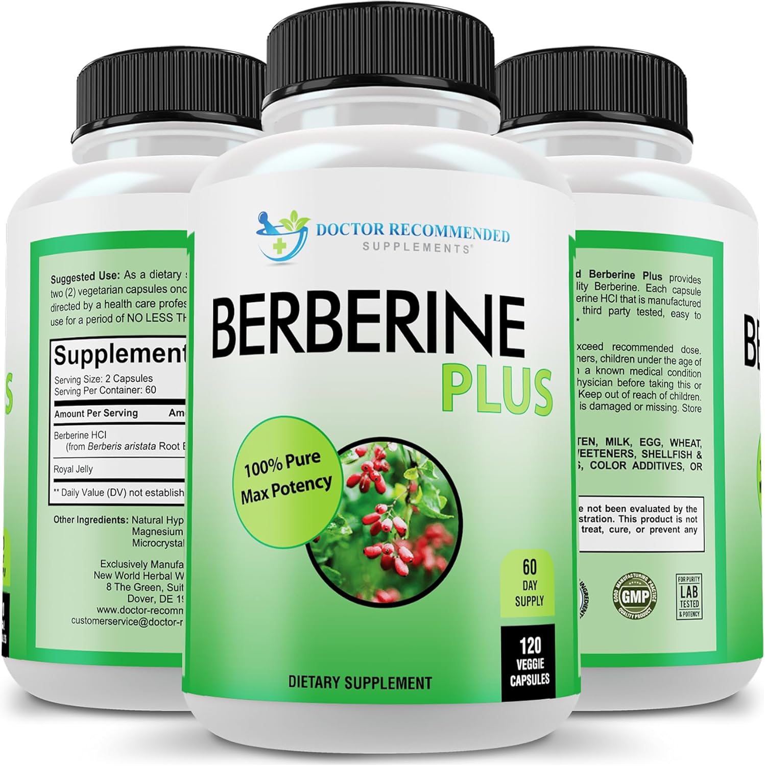 DOCTOR RECOMMENDED SUPPLEMENTS Berberine plus 1200Mg per Serving - 120 Veggie Capsules with Royal Jelly - Vitamen Store