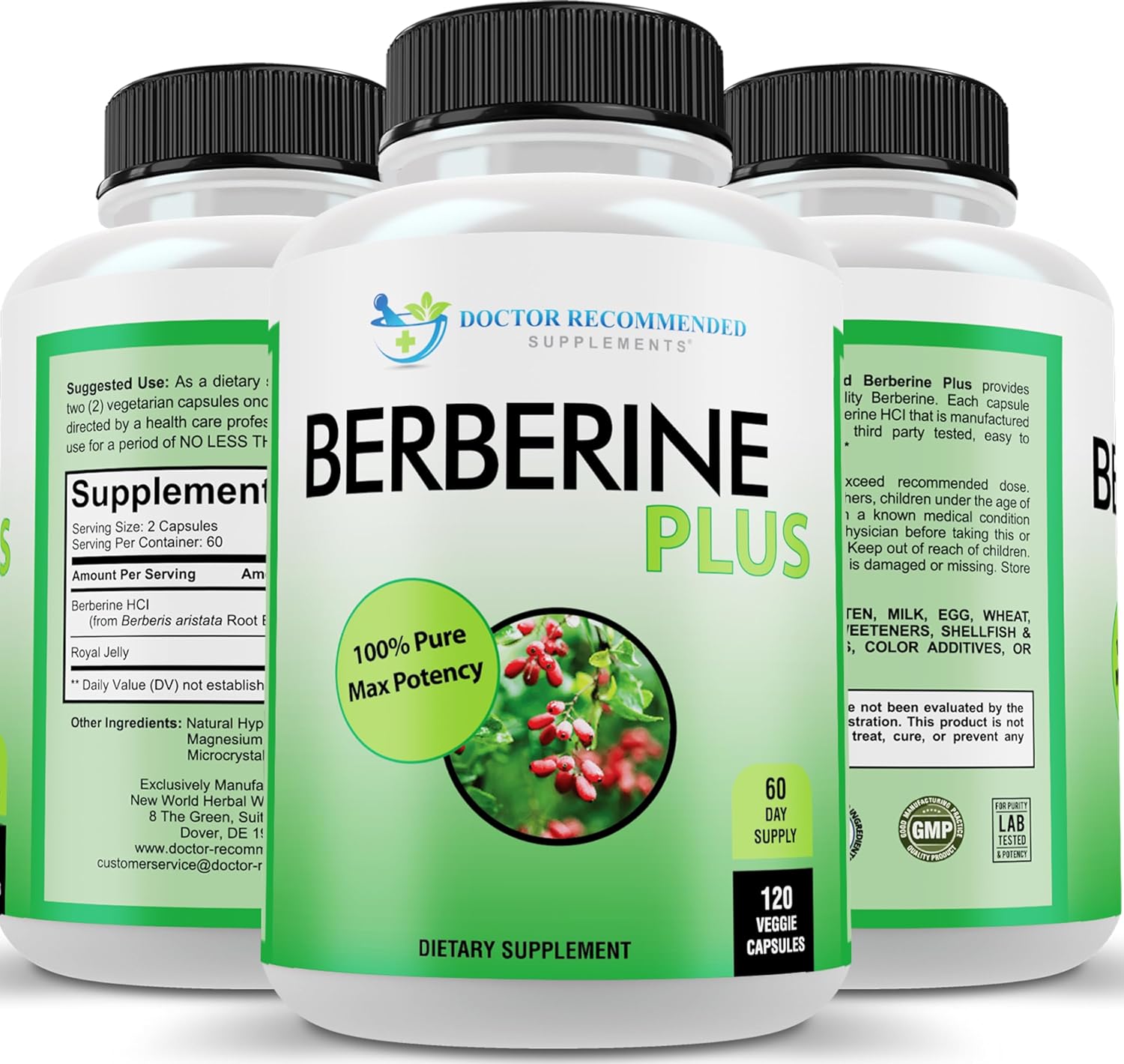 DOCTOR RECOMMENDED SUPPLEMENTS Berberine plus 1200Mg per Serving - 120 Veggie Capsules with Royal Jelly - Vitamen Store