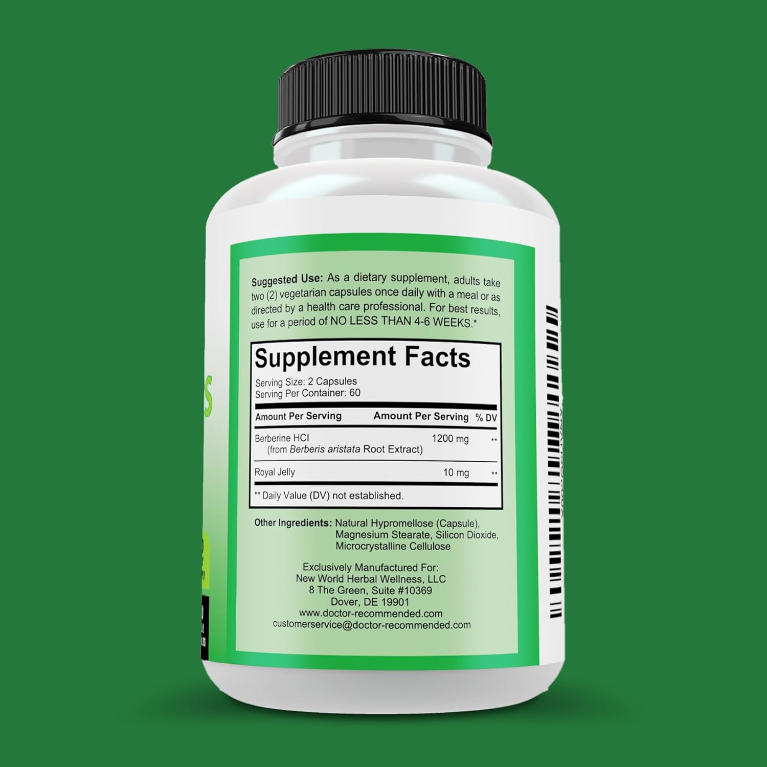 DOCTOR RECOMMENDED SUPPLEMENTS Berberine plus 1200Mg per Serving - 120 Veggie Capsules with Royal Jelly - Vitamen Store