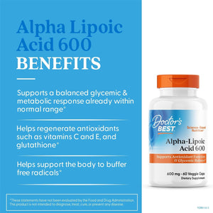 Doctor's Best Alpha - Lipoic Acid – 600 mg – 60 Vegan Capsules – Non - GMO, Gluten - Free, Soy - Free - Vitamen Store