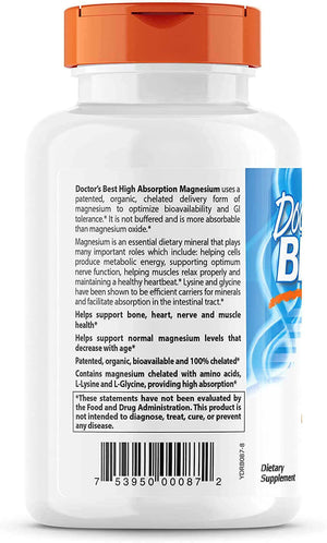 Doctor'S Best High Absorption Magnesium Glycinate Lysinate, 100% Chelated, Non - Gmo, Vegan, Gluten & Soy Free, 100 Mg, 240 Count - Vitamen Store