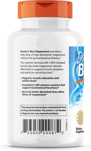 Doctor'S Best High Absorption Magnesium Glycinate Lysinate, 100% Chelated, Non - Gmo, Vegan, Gluten & Soy Free, 100 Mg, 240 Count - Vitamen Store