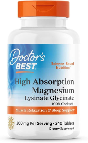 Doctor'S Best High Absorption Magnesium Glycinate Lysinate, 100% Chelated, Non - Gmo, Vegan, Gluten & Soy Free, 100 Mg, 240 Count - Vitamen Store