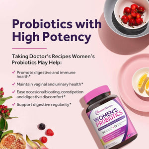 Doctor'S Recipes Women’S Probiotic, 60 Caps 50 Billion CFU 16 Strains, with Organic Cranberry, Digestive Immune Vaginal & Urinary Health, Shelf Stable, Delayed Release, No Soy Gluten Dairy - Vitamen Store