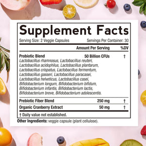 Doctor'S Recipes Women’S Probiotic, 60 Caps 50 Billion CFU 16 Strains, with Organic Cranberry, Digestive Immune Vaginal & Urinary Health, Shelf Stable, Delayed Release, No Soy Gluten Dairy - Vitamen Store