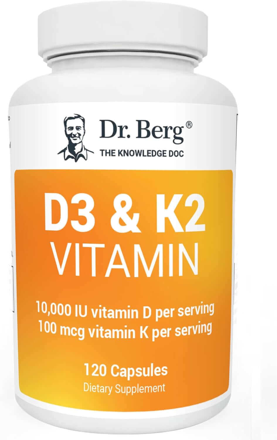 Dr. Berg'S Vitamin D3 K2 Supplement W/Mct Oil - Includes 10,000 IU of Vitamin D3, 100 Mcg MK7 Vitamin K2 - 120 Capsule - Vitamen Store