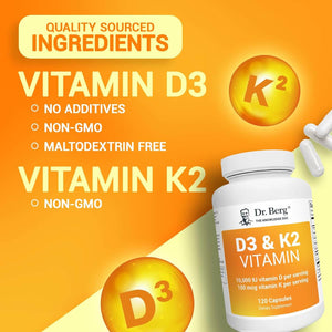 Dr. Berg'S Vitamin D3 K2 Supplement W/Mct Oil - Includes 10,000 IU of Vitamin D3, 100 Mcg MK7 Vitamin K2 - 120 Capsule - Vitamen Store