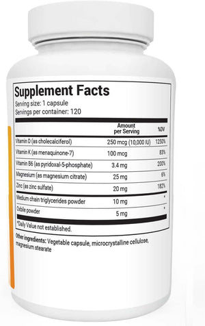 Dr. Berg'S Vitamin D3 K2 Supplement W/Mct Oil - Includes 10,000 IU of Vitamin D3, 100 Mcg MK7 Vitamin K2 - 120 Capsule - Vitamen Store