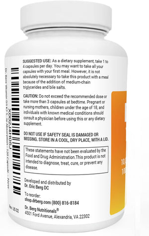 Dr. Berg'S Vitamin D3 K2 Supplement W/Mct Oil - Includes 10,000 IU of Vitamin D3, 100 Mcg MK7 Vitamin K2 - 120 Capsule - Vitamen Store