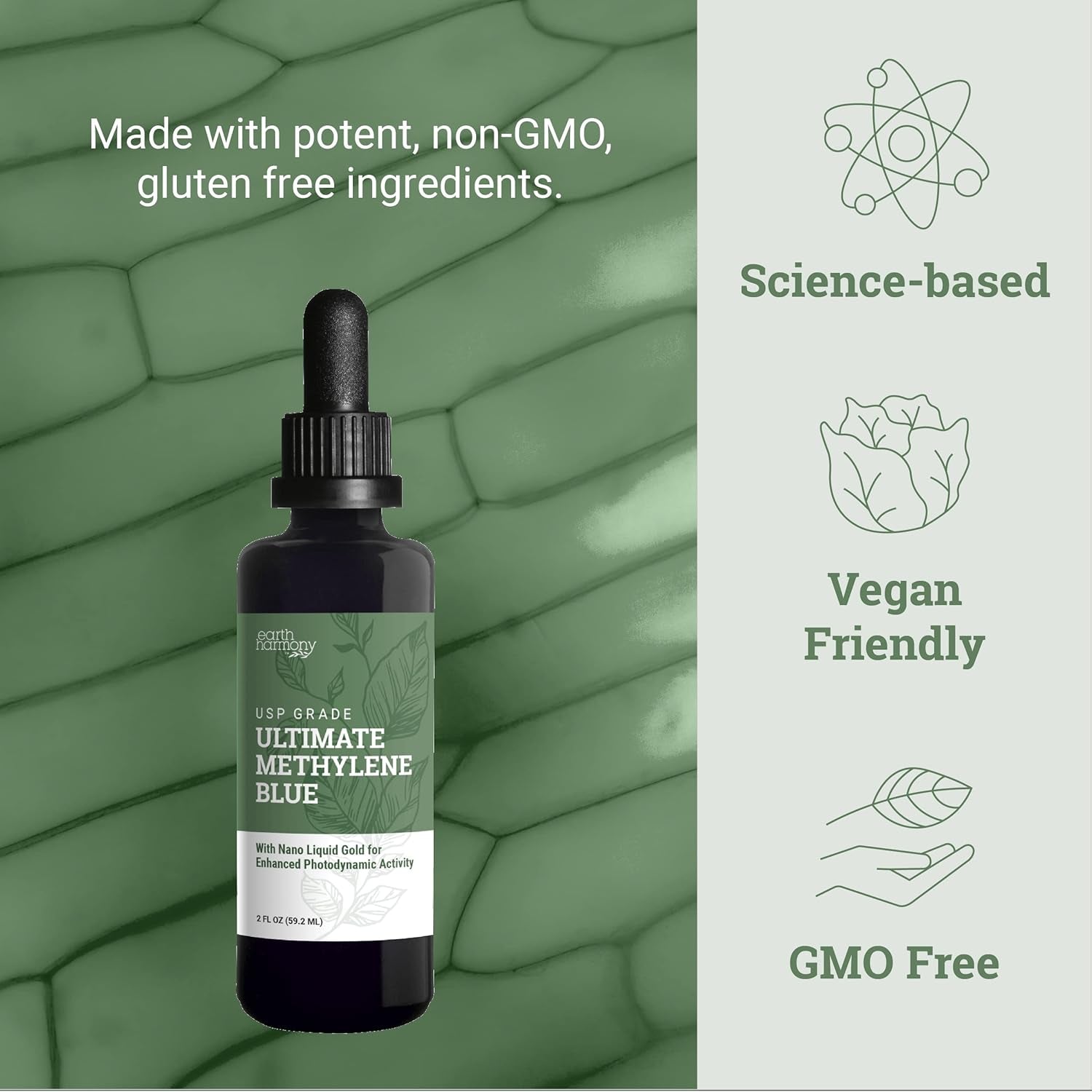 Earth Harmony Methylene Blue 1% USP Grade with Nano Liquid Gold - 2 Oz - Vitamen Store