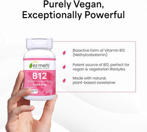 EZ Melts B12 Sublingual Vitamin – 2,500mcg Methylcobalamin, Sugar - Free – 3 - Month Supply - Vitamen Store