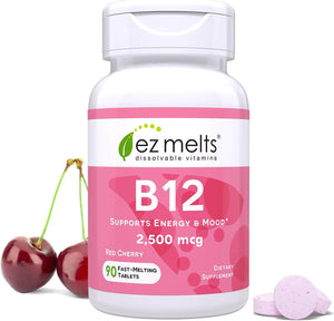 EZ Melts B12 Sublingual Vitamin – 2,500mcg Methylcobalamin, Sugar - Free – 3 - Month Supply - Vitamen Store