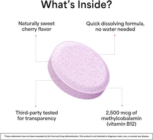 EZ Melts B12 Sublingual Vitamin – 2,500mcg Methylcobalamin, Sugar - Free – 3 - Month Supply - Vitamen Store