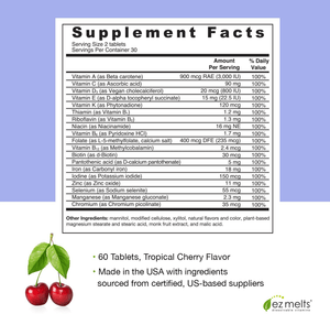 EZ Melts Multivitamin with Iron, Sublingual Vitamins, Vegan, Zero Sugar, Natural Cherry Flavor, 60 Fast Dissolve Tablets - Vitamen Store