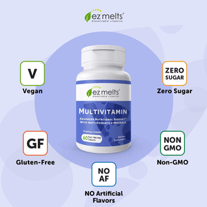EZ Melts Multivitamin with Iron, Sublingual Vitamins, Vegan, Zero Sugar, Natural Cherry Flavor, 60 Fast Dissolve Tablets - Vitamen Store
