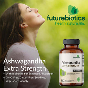 Futurebiotics Ashwagandha Extra Strength Stress & Mood Support with Bioperine - Non GMO Formula, 120 Vegetarian Capsules - Vitamen Store