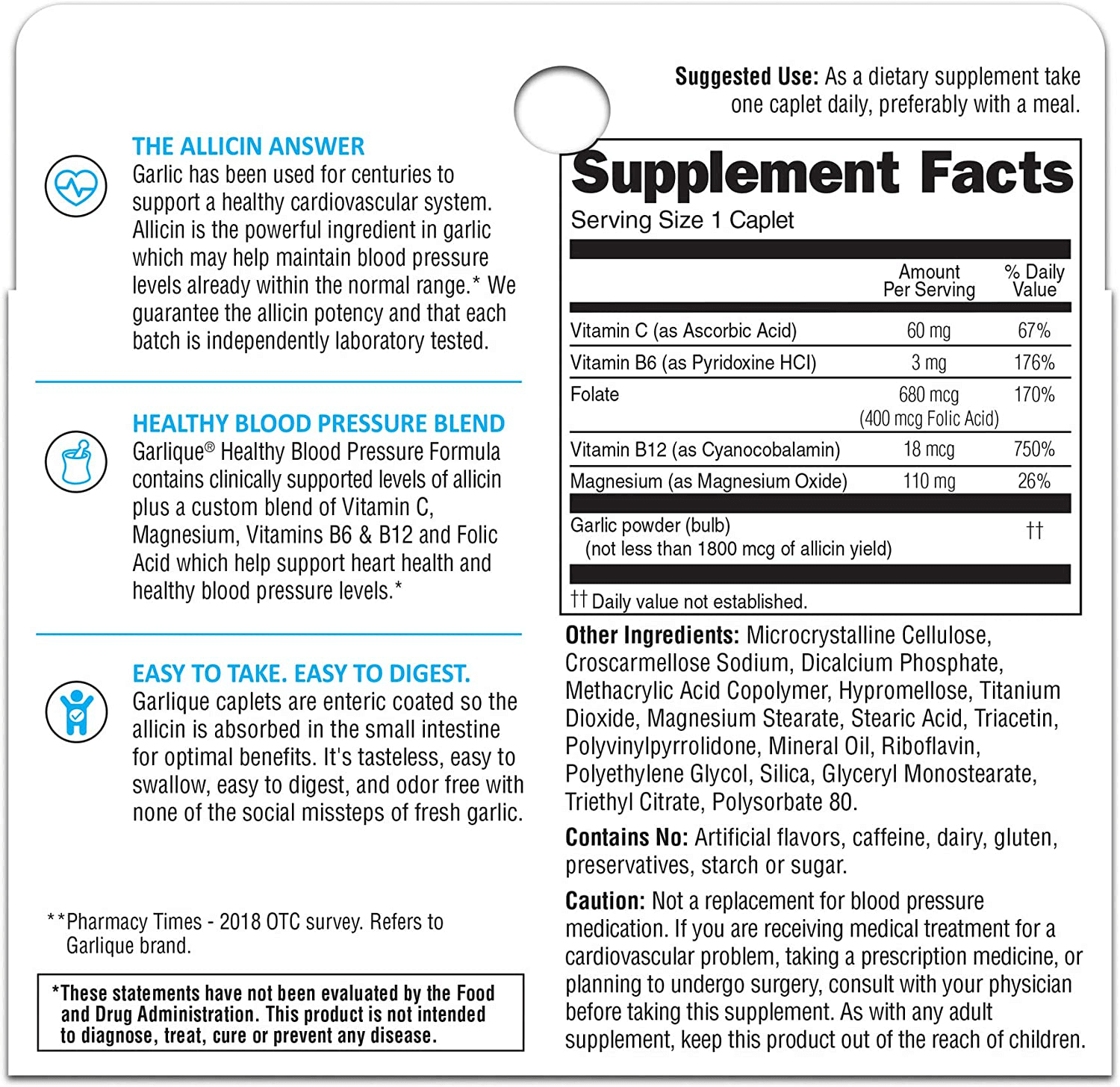 Garlique Healthy Blood Pressure Formula 60 ct - Vitamen Store