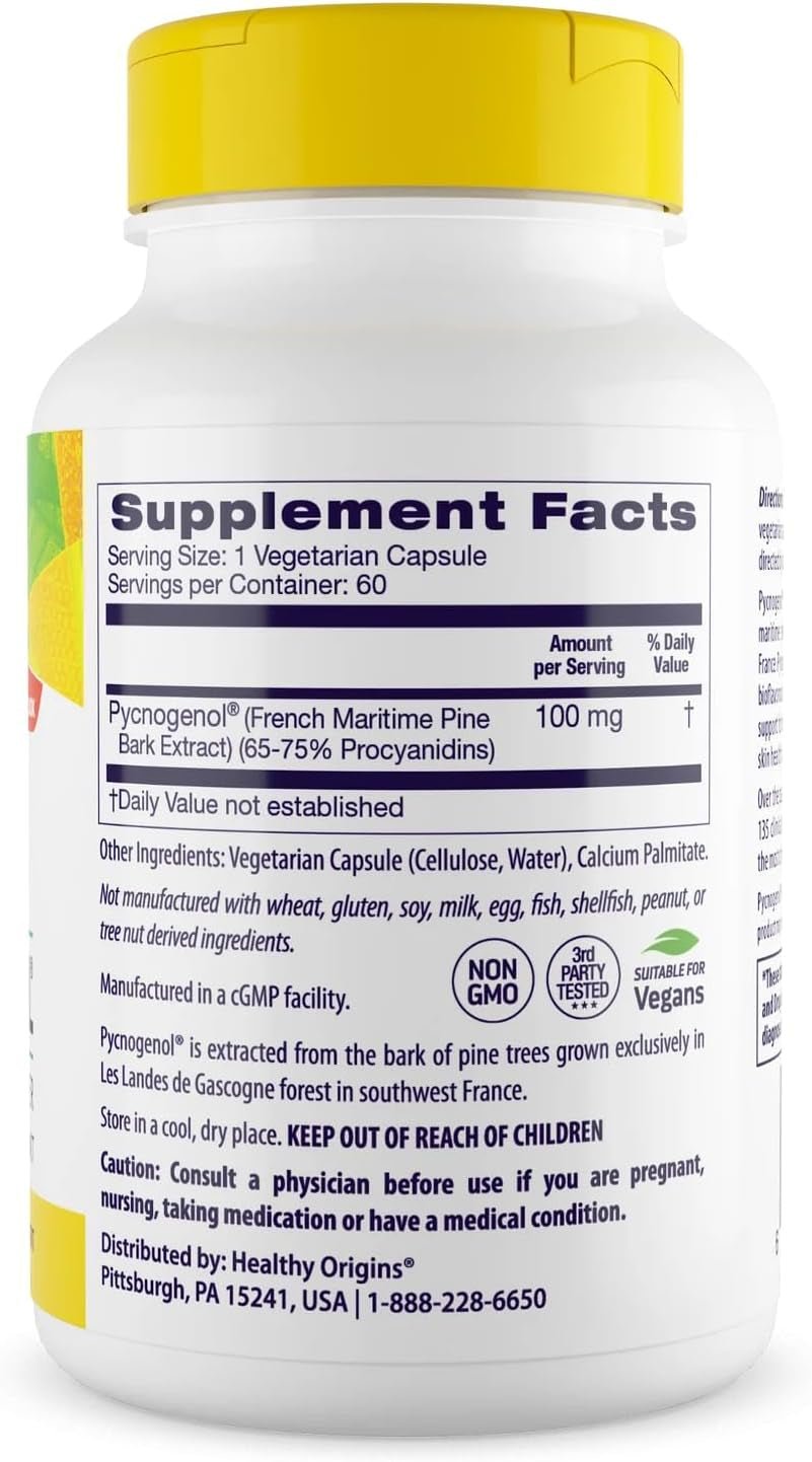 Healthy Origins Pycnogenol 100 Mg (Nature'S Super Antioxidant, Non - Gmo, Gluten Free, Cardiovascular Support), 60 Veggie Caps - Vitamen Store