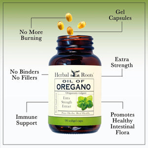Herbal Roots Oil of Oregano – Mediterranean Oregano Oil – Extra Strength 150 mg – 90 Softgel Capsules - Vitamen Store