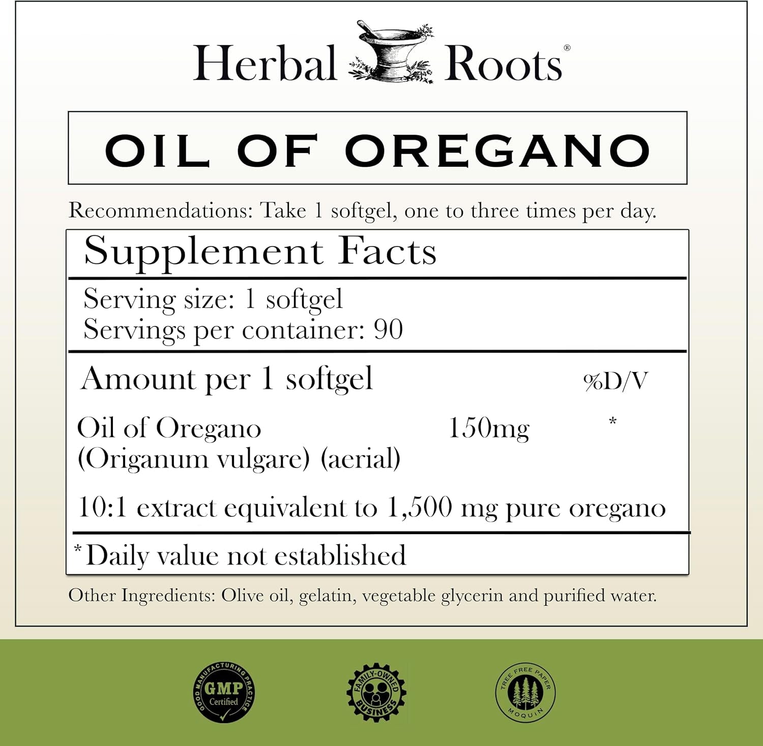 Herbal Roots Oil of Oregano – Mediterranean Oregano Oil – Extra Strength 150 mg – 90 Softgel Capsules - Vitamen Store