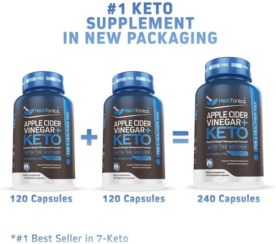 Herbtonics GLP - 1 Support – Apple Cider Vinegar & Keto BHB Capsules – 240 Capsules - Vitamen Store