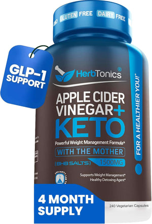 Herbtonics GLP - 1 Support – Apple Cider Vinegar & Keto BHB Capsules – 240 Capsules - Vitamen Store