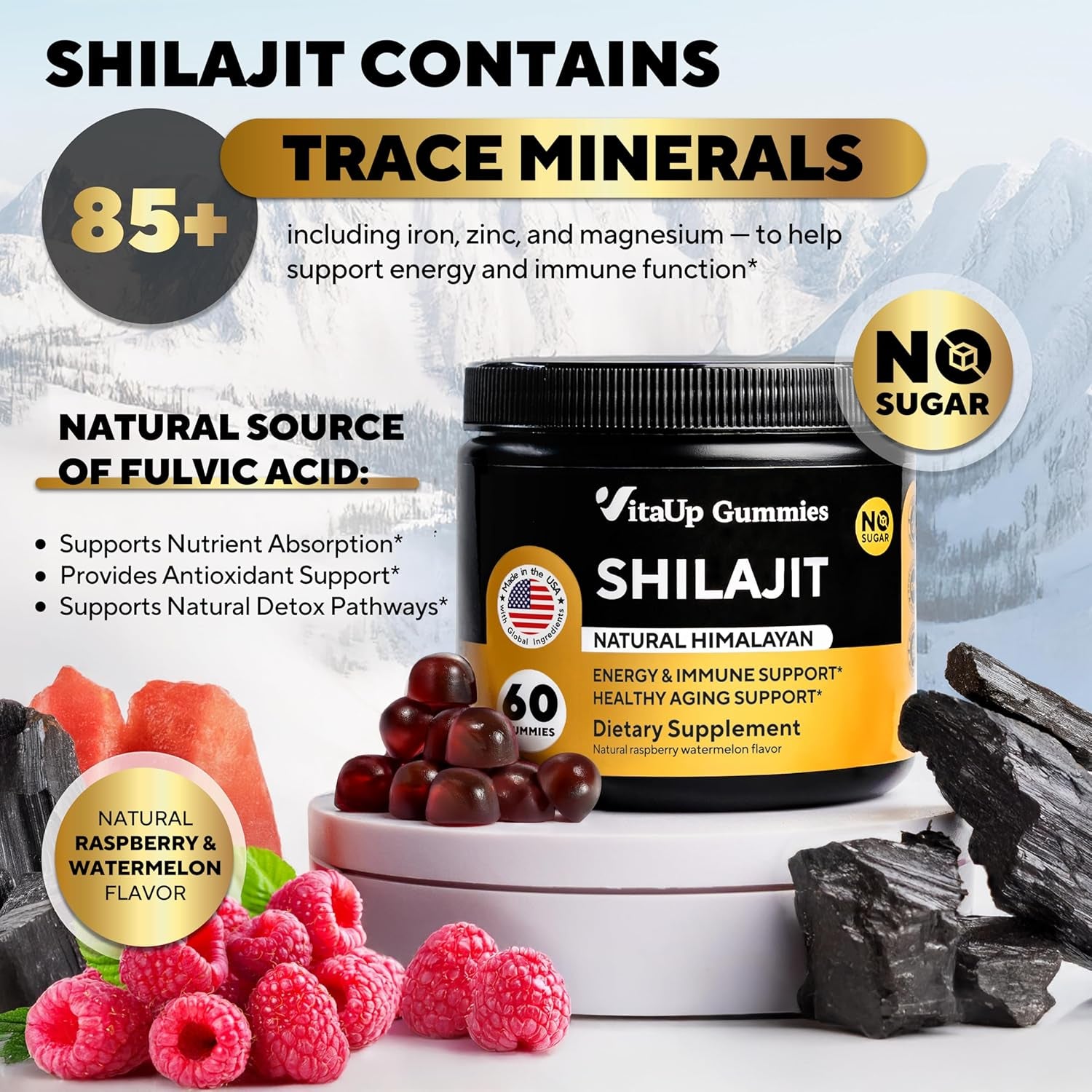 Himalayan Shilajit Gummies – Sugar - Free with Fulvic Acid – Individually Wrapped – 60 Gummies - Vitamen Store