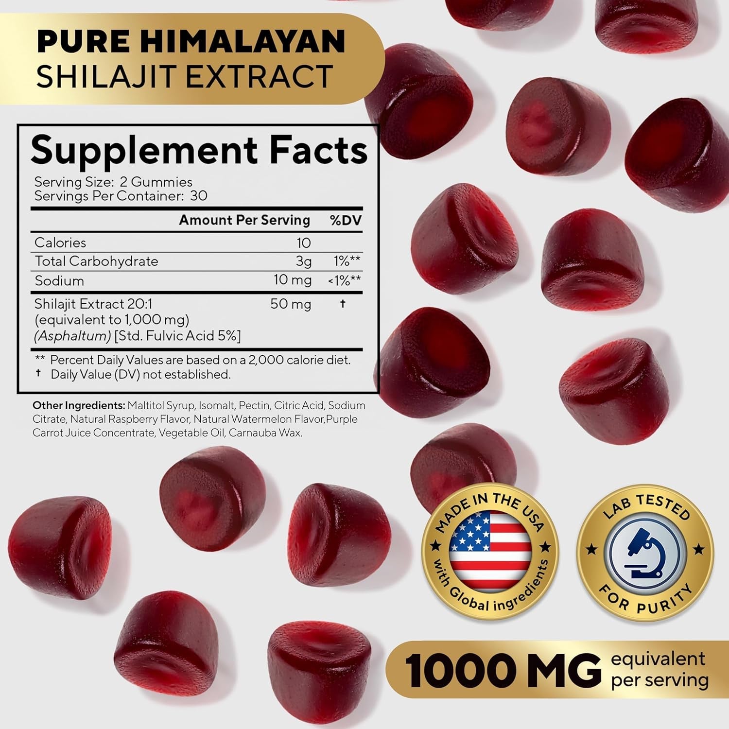 Himalayan Shilajit Gummies – Sugar - Free with Fulvic Acid – Individually Wrapped – 60 Gummies - Vitamen Store