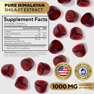 Himalayan Shilajit Gummies – Sugar - Free with Fulvic Acid – Individually Wrapped – 60 Gummies - Vitamen Store