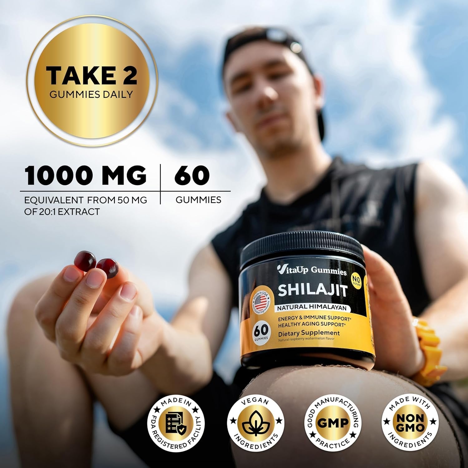 Himalayan Shilajit Gummies – Sugar - Free with Fulvic Acid – Individually Wrapped – 60 Gummies - Vitamen Store