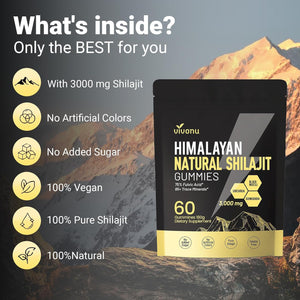 Himalayan Shilajit Gummies with Ashwagandha & Gokshura | 85+ Trace Minerals & Fulvic Acid | Organic, Non - Gmo Micronutrient Supplement for Men & Women | 100% Pure & Natural - Vitamen Store