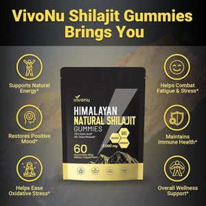Himalayan Shilajit Gummies with Ashwagandha & Gokshura | 85+ Trace Minerals & Fulvic Acid | Organic, Non - Gmo Micronutrient Supplement for Men & Women | 100% Pure & Natural - Vitamen Store