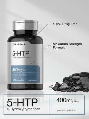 Horbäach 5 - HTP 400mg – Extra Strength 5 - Hydroxytryptophan Supplement – 120 Capsules, Non - GMO & Gluten - Free - Vitamen Store
