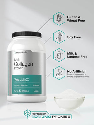 Horbaach Multi Collagen Protein Powder 32 Oz | Type I, II, III, V, X | Hydrolyzed Collagen Peptides | Keto & Paleo Friendly | Unflavored & Gluten Free - Vitamen Store