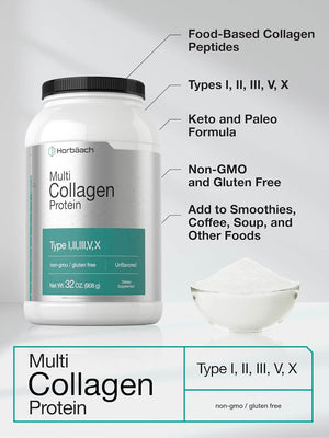 Horbaach Multi Collagen Protein Powder 32 Oz | Type I, II, III, V, X | Hydrolyzed Collagen Peptides | Keto & Paleo Friendly | Unflavored & Gluten Free - Vitamen Store