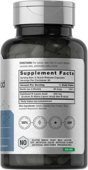 Horbäach Stabilized R - Lipoic Acid 300mg – 60 Capsules with Biotin Optimizer – Non - GMO & Gluten - Free – Na - RALA Supplement - Vitamen Store