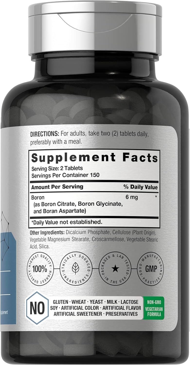 Horbäach Triple Boron Complex 6 Mg Supplement | 300 Tablets | for Men and Women | Vegetarian, Non - Gmo & Gluten Free | Triple Action Boron Citrate, Boron Glycinate, Boron Asparate - Vitamen Store