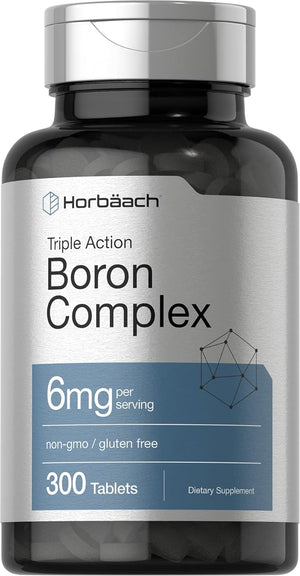 Horbäach Triple Boron Complex 6 Mg Supplement | 300 Tablets | for Men and Women | Vegetarian, Non - Gmo & Gluten Free | Triple Action Boron Citrate, Boron Glycinate, Boron Asparate - Vitamen Store