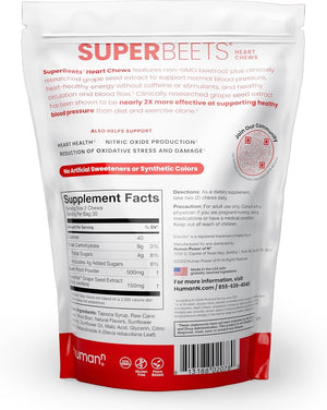 Humann Superbeets Heart Chews - Grape Seed Extract & Beet Root Powder - Pomegranate Berry Flavor - 60 Chews - Vitamen Store