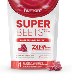 Humann Superbeets Heart Chews - Grape Seed Extract & Beet Root Powder - Pomegranate Berry Flavor - 60 Chews - Vitamen Store
