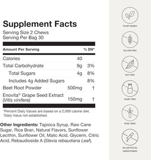 Humann Superbeets Heart Chews - Grape Seed Extract & Beet Root Powder - Pomegranate Berry Flavor - 60 Chews - Vitamen Store