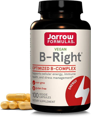 Jarrow Formulas B - Right, Optimized B Complex Featuring Vitamin B1, B2, B5, B6, B12 and B9 to Support Cellular Energy, Immune Health and Stress Management, 100 Veggie Capsules, up to a 100 Day Supply - Vitamen Store
