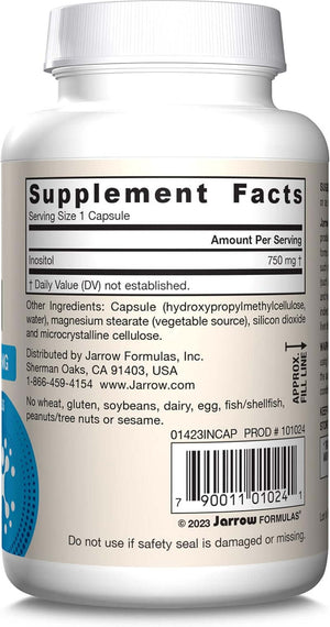 Jarrow Formulas Inositol 750 Mg, Dietary Supplement, 100 Veggie Capsules, up to a 100 Day Supply - Vitamen Store